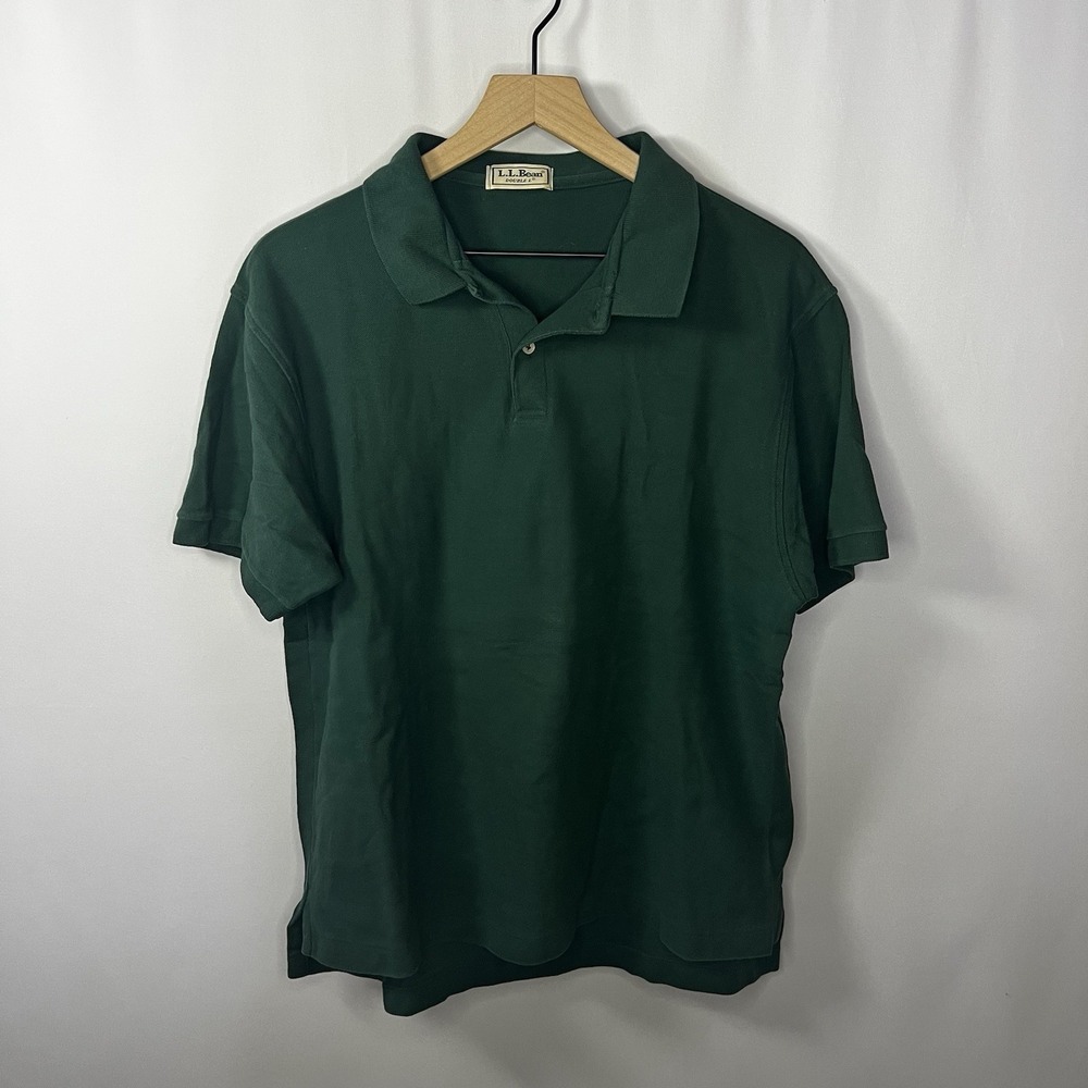Vtg L.L. Bean Men Chest‎ 44" Large Green Double L Collared Short Sleeve Polo Top